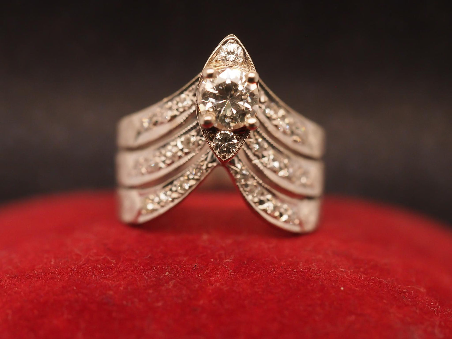 Estate 14K White Gold Diamond Ring Triple Band - VHK#356A
