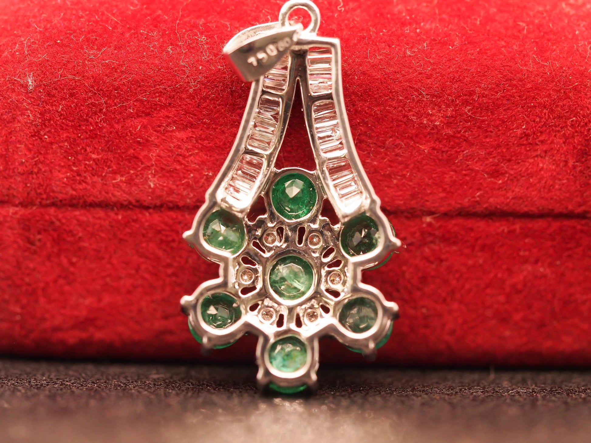 Estate 18K White Gold Emerald and Diamond Pendant - VHK#298b