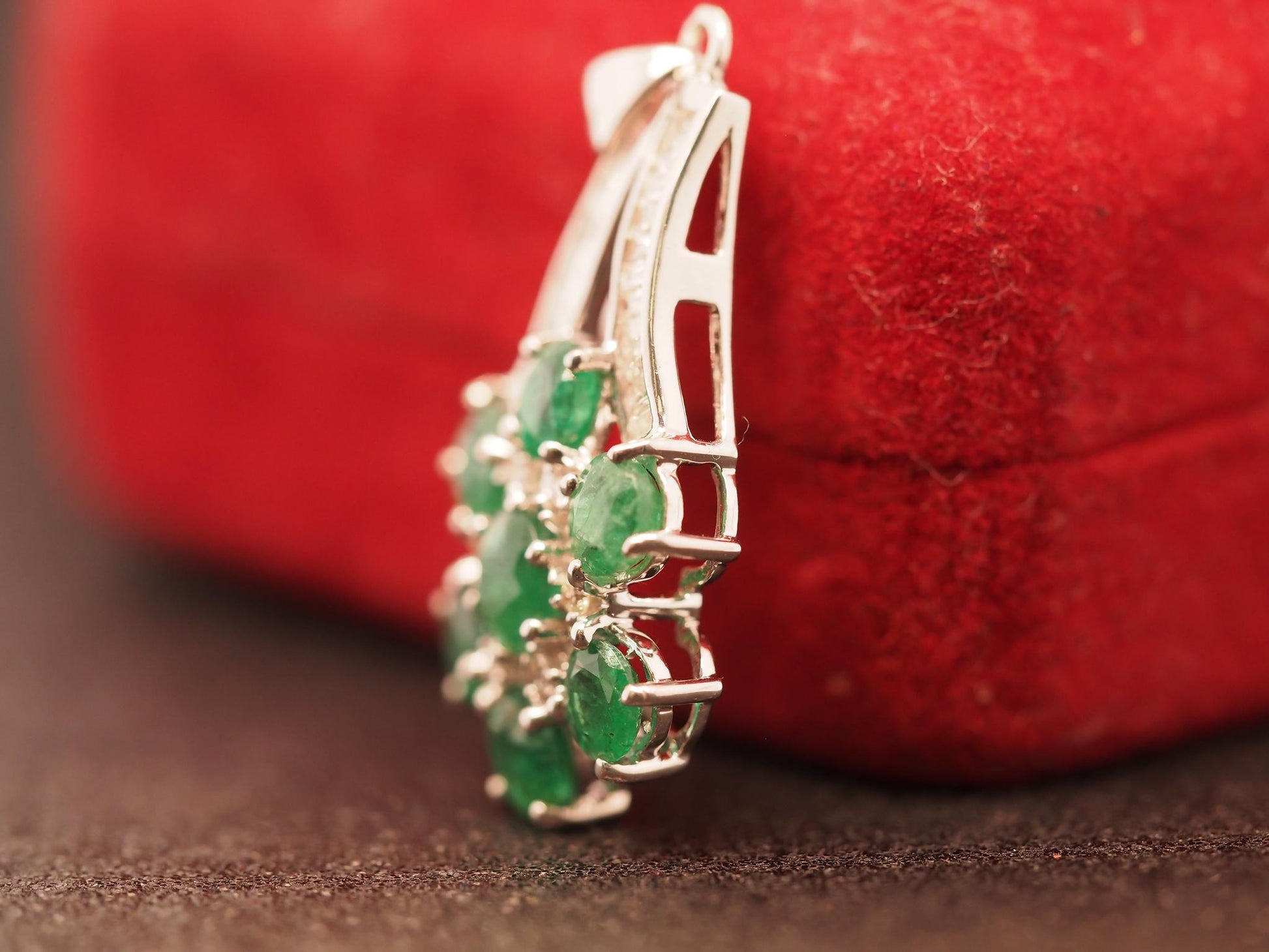 Estate 18K White Gold Emerald and Diamond Pendant - VHK#298b