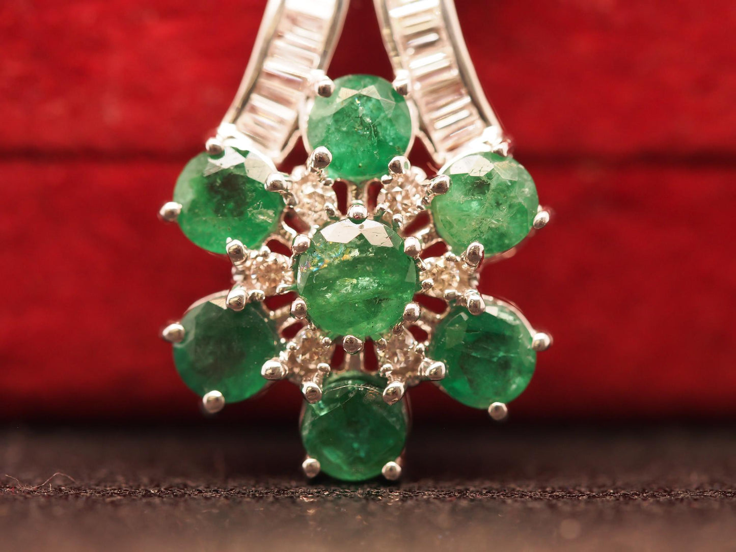 Estate 18K White Gold Emerald and Diamond Pendant - VHK#298b