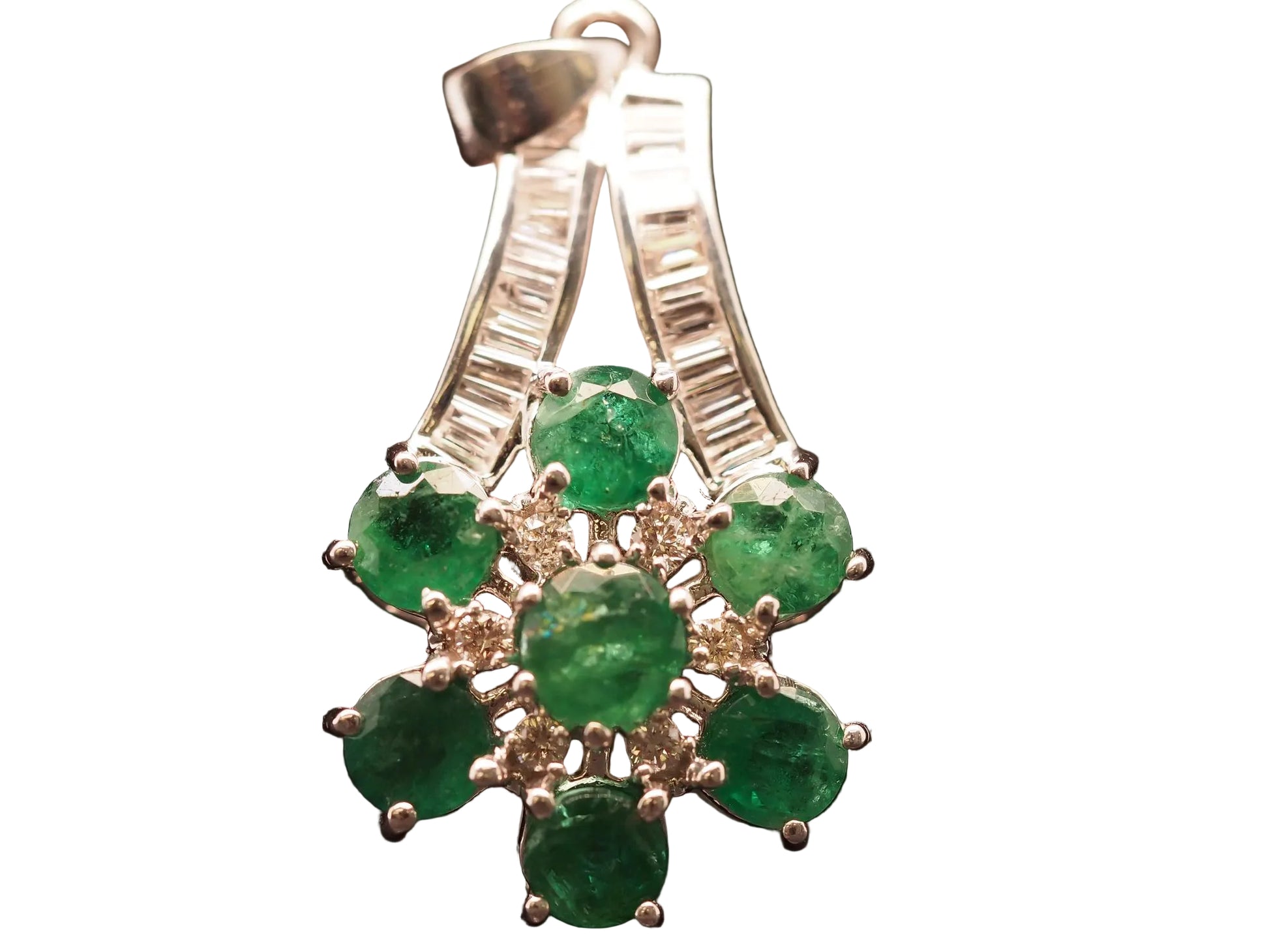 Estate 18K White Gold Emerald and Diamond Pendant - VHK#298b