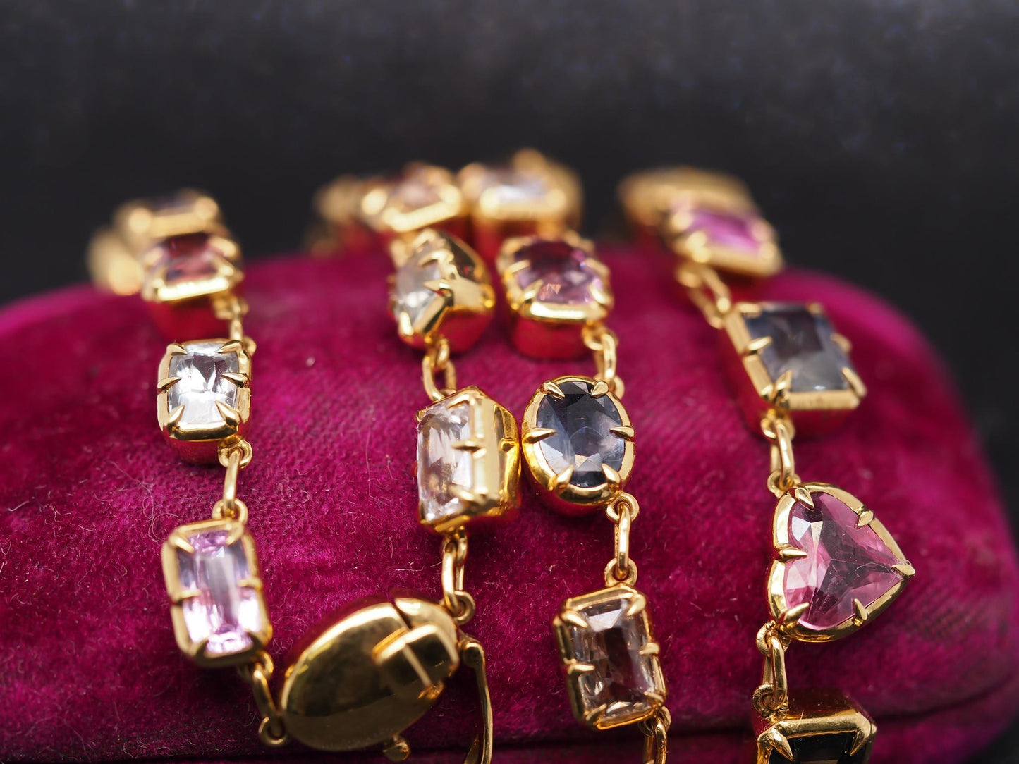 Estate 18K Yellow Gold Multicolor 40ct Unheated Sapphire Necklace - VHK#343a
