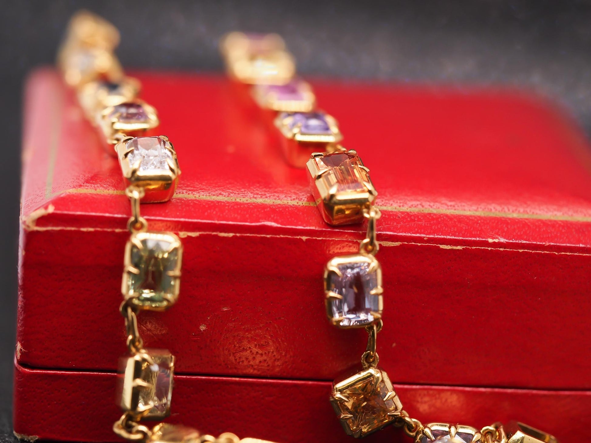 Estate 18K Yellow Gold Multicolor 40ct Unheated Sapphire Necklace - VHK#343a