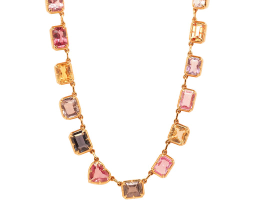 Estate 18K Yellow Gold Multicolor 40ct Unheated Sapphire Necklace - VHK#343a