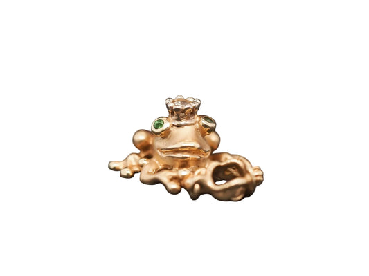 Estate 14K Yellow Gold Frog Pendant with Emerald and Diamonds - VHK#347a
