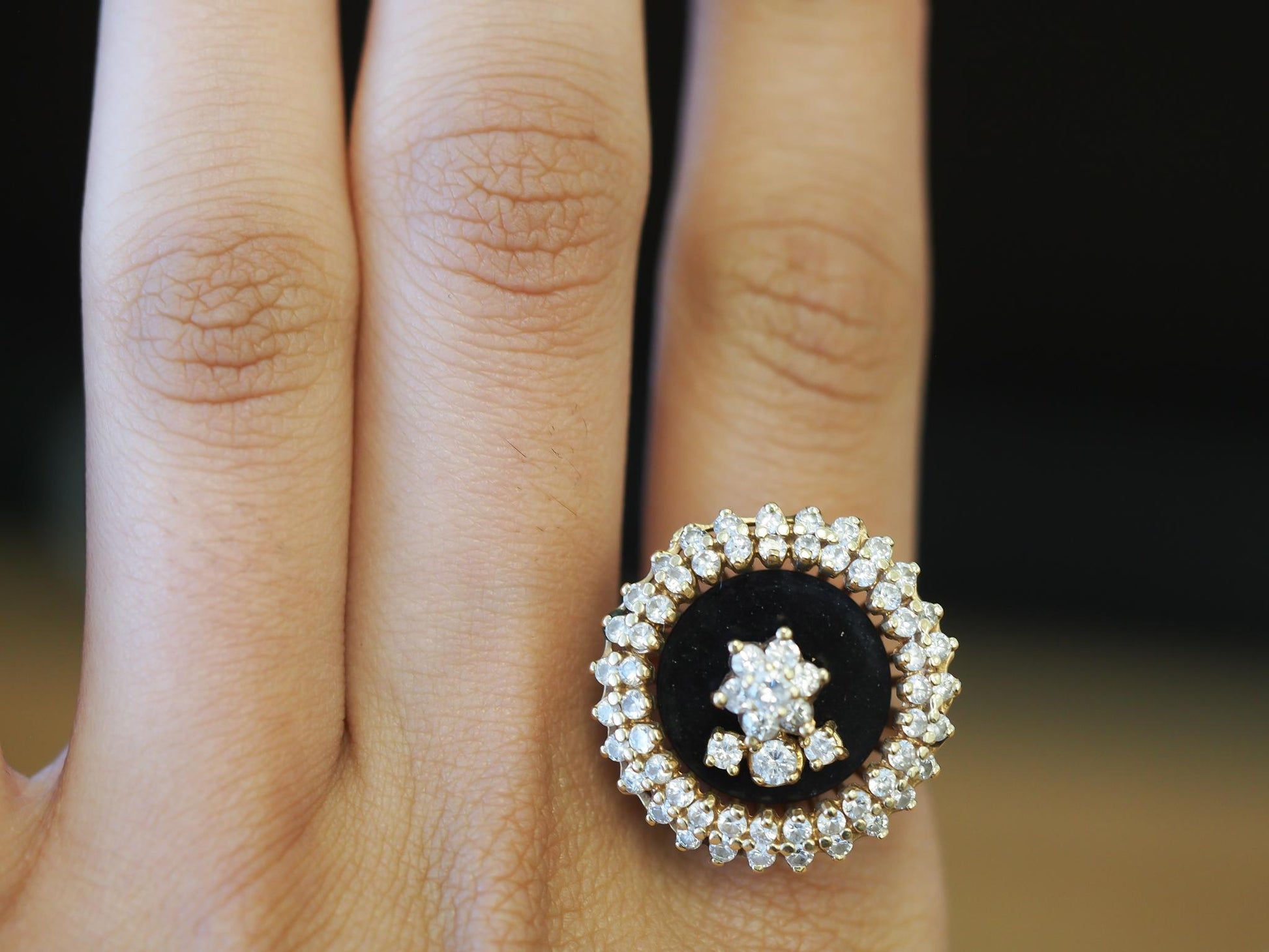 Estate 14K Yellow Gold Diamond Spinner Onyx Ring - VHK#296a