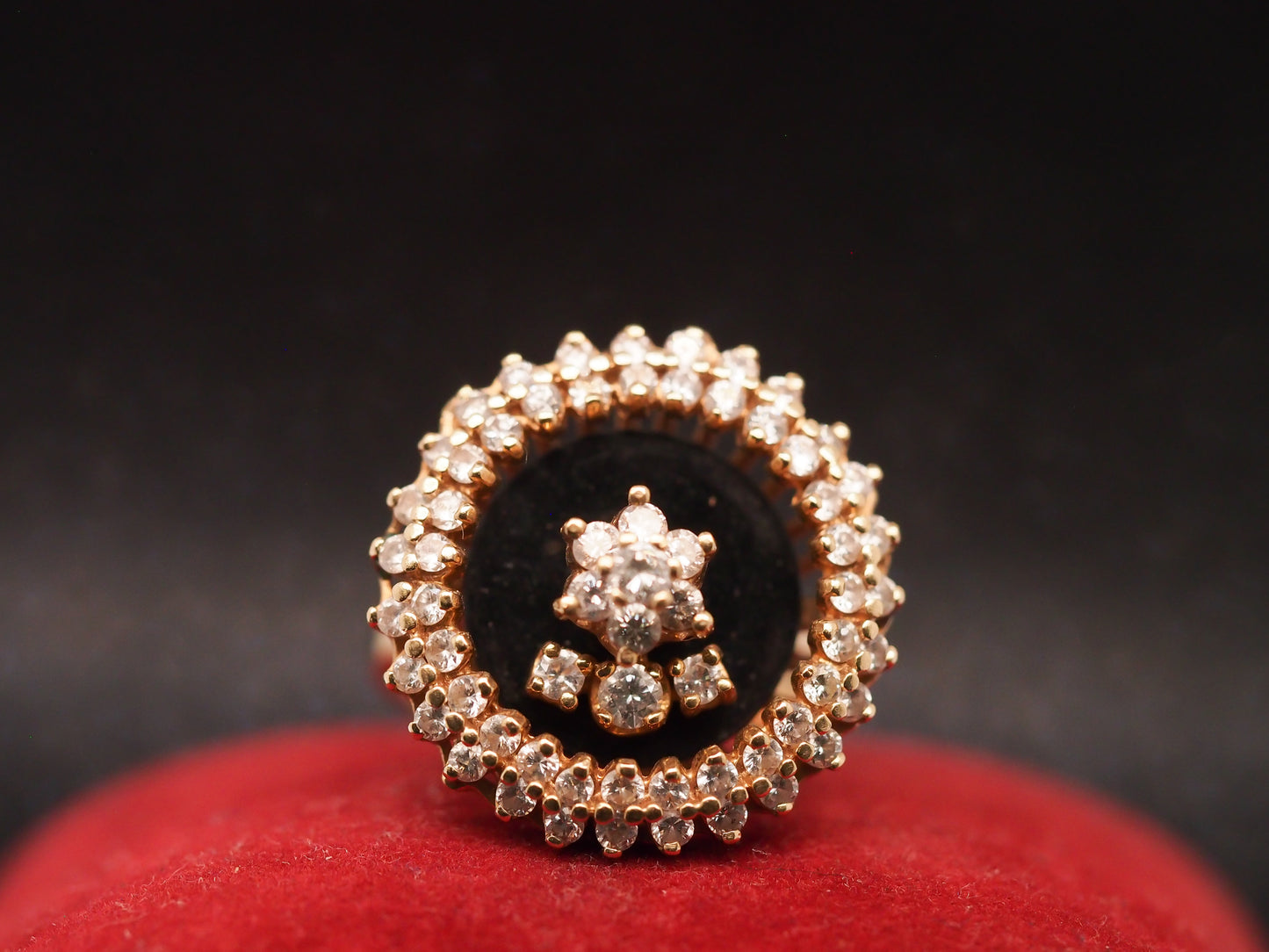 Estate 14K Yellow Gold Diamond Spinner Onyx Ring - VHK#296a