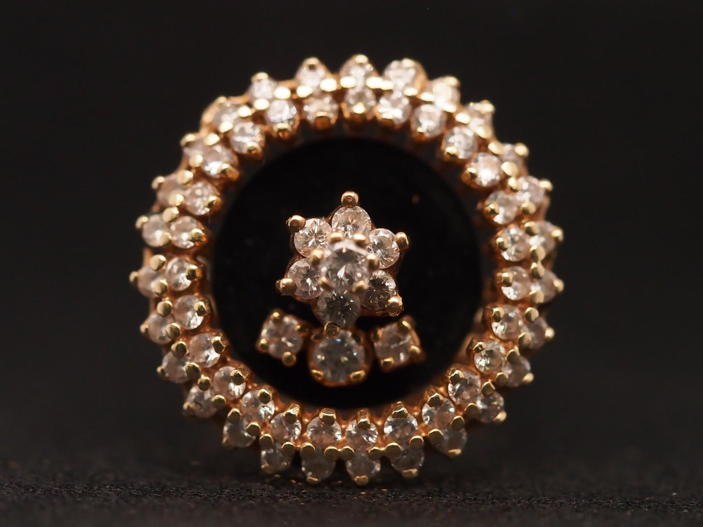 Estate 14K Yellow Gold Diamond Spinner Onyx Ring - VHK#296a