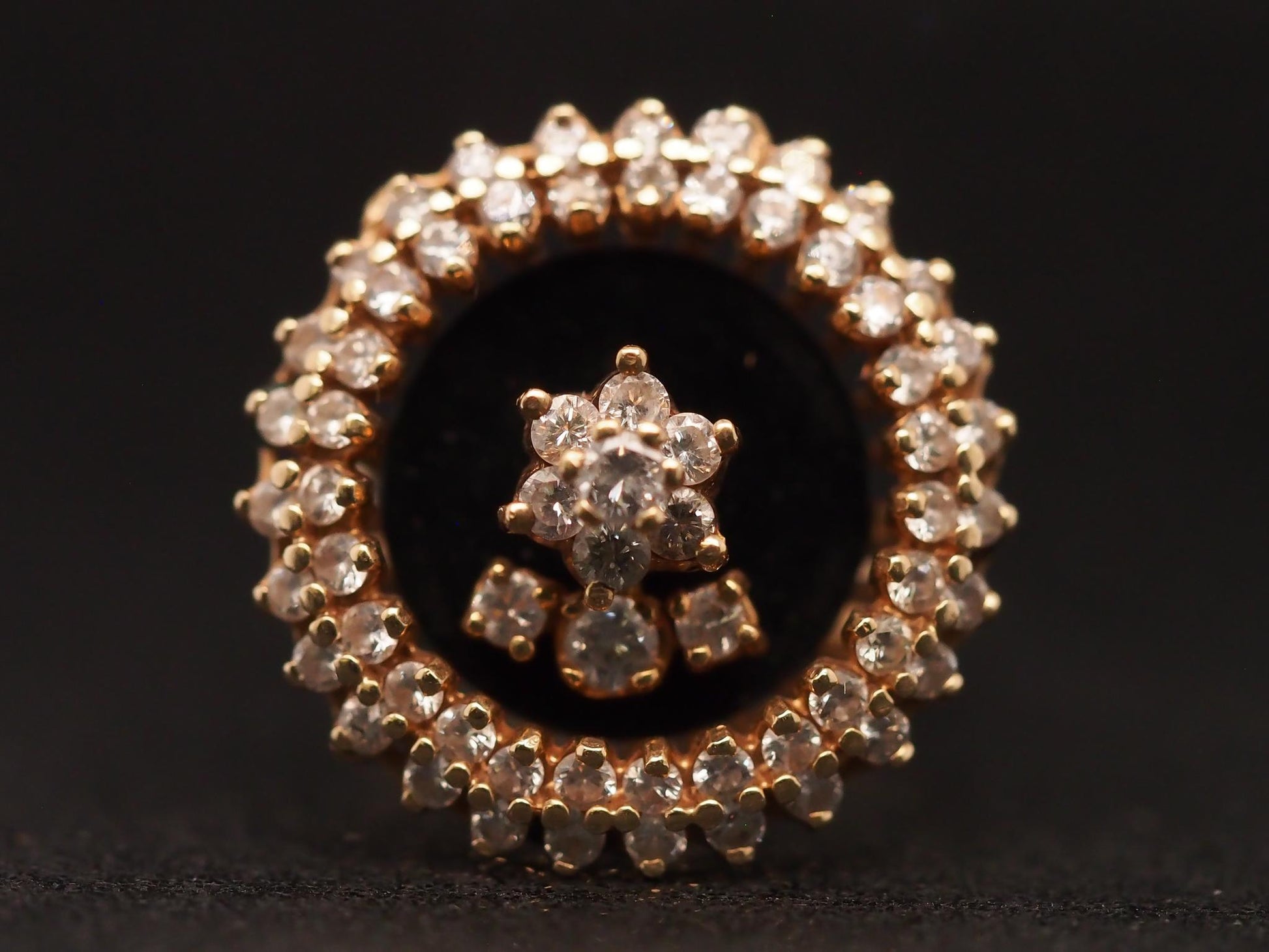 Estate 14K Yellow Gold Diamond Spinner Onyx Ring - VHK#296a