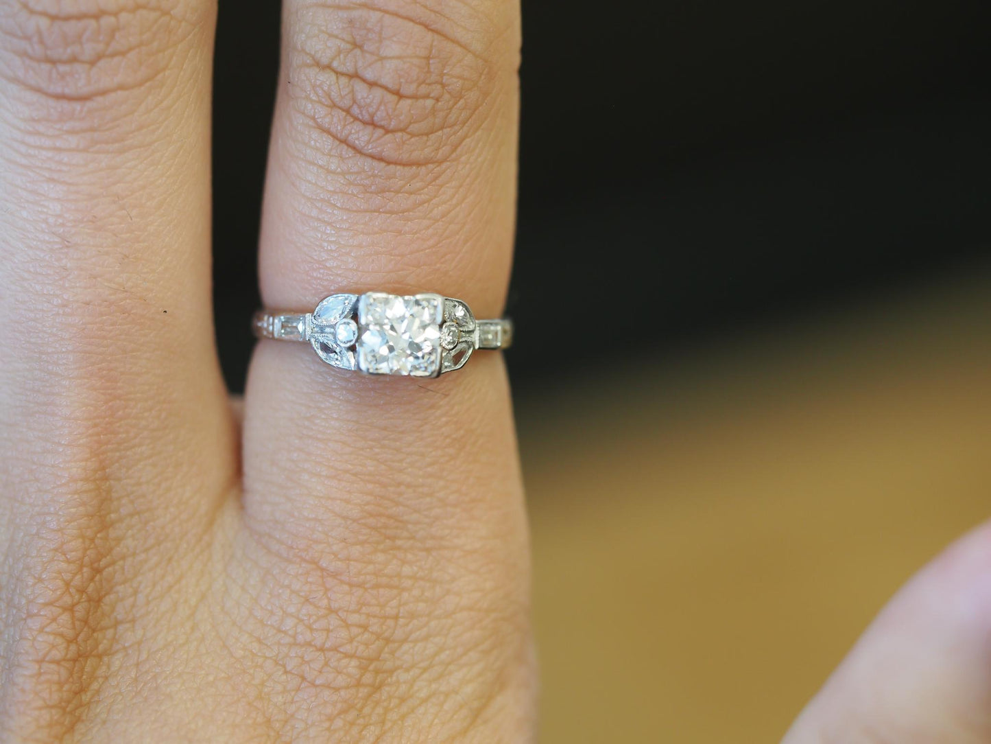 Estate Art Deco Platinum Old European Diamond Engagement Ring - VHK#314a