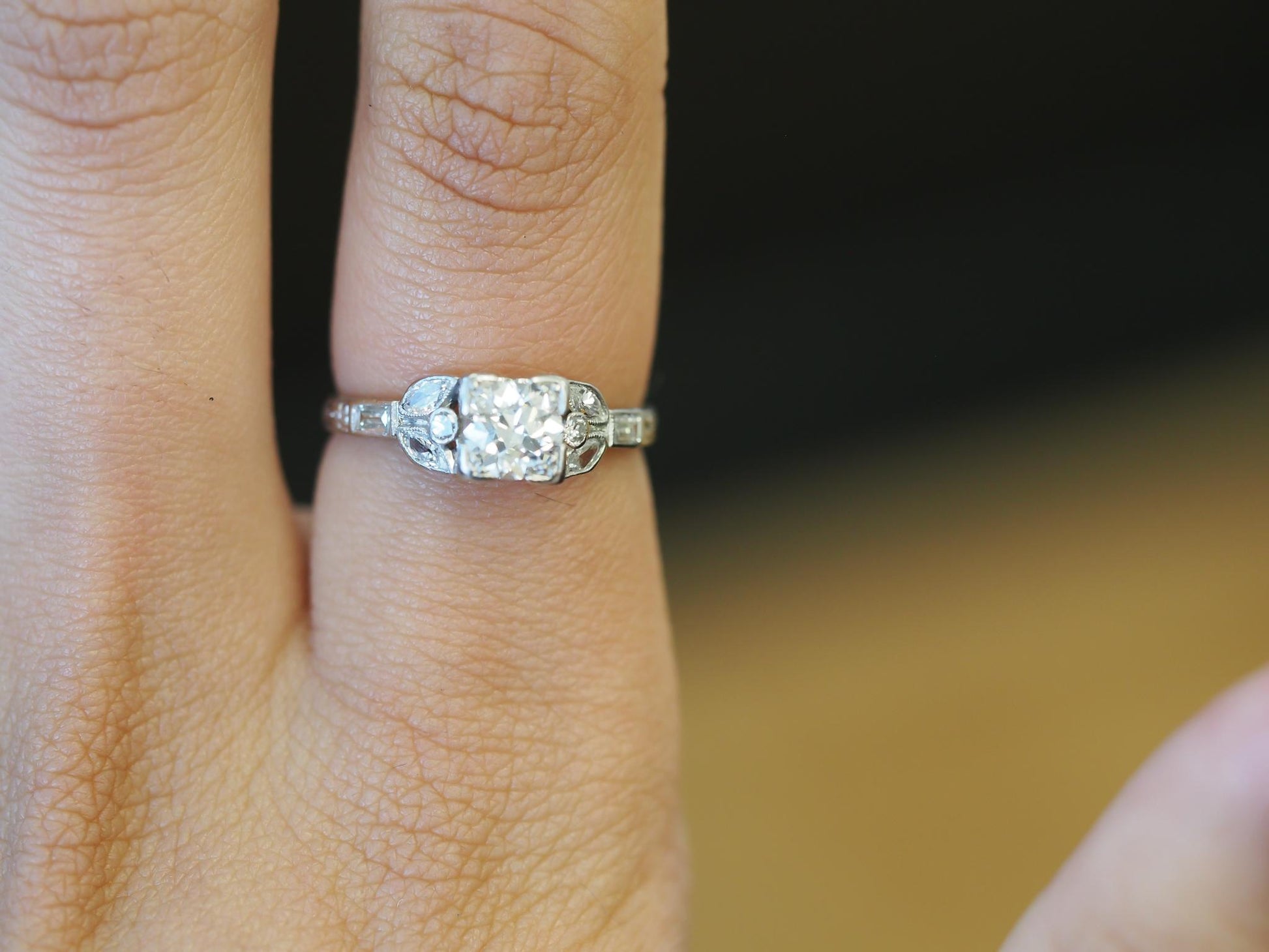 Estate Art Deco Platinum Old European Diamond Engagement Ring - VHK#314a