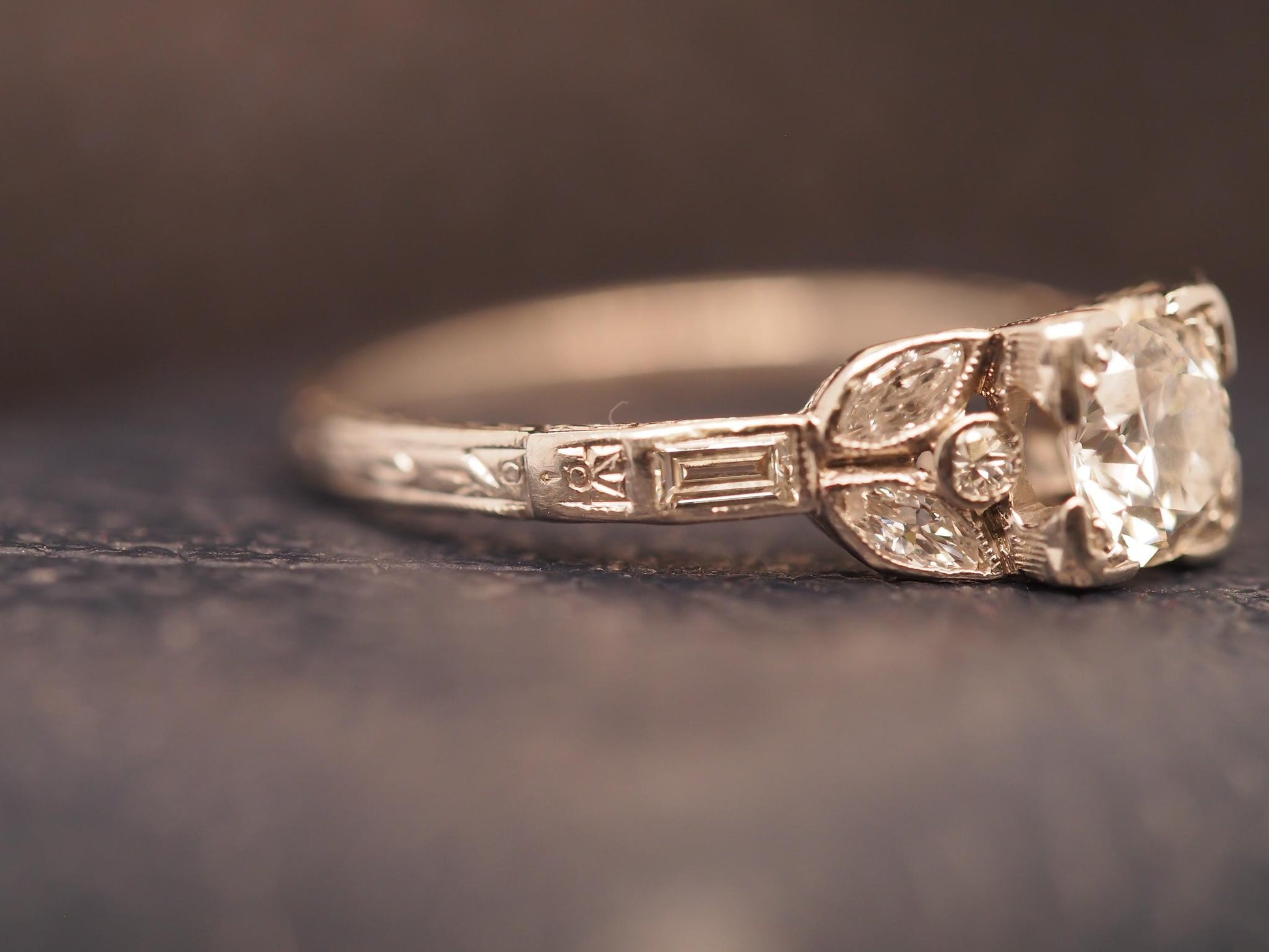 Estate Art Deco Platinum Old European Diamond Engagement Ring - VHK#314a