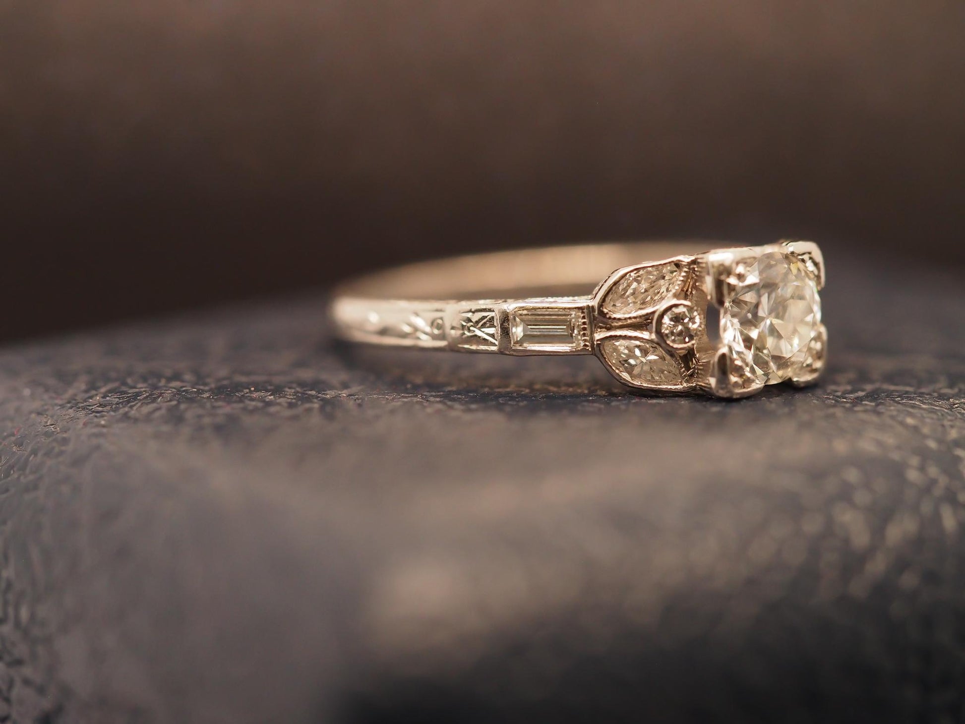 Estate Art Deco Platinum Old European Diamond Engagement Ring - VHK#314a