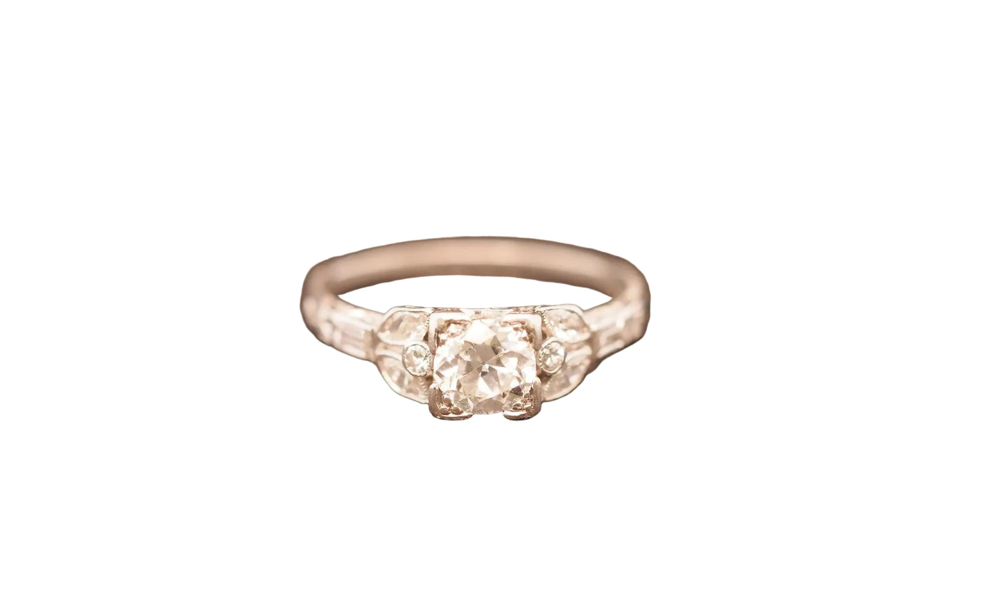 Estate Art Deco Platinum Old European Diamond Engagement Ring - VHK#314a