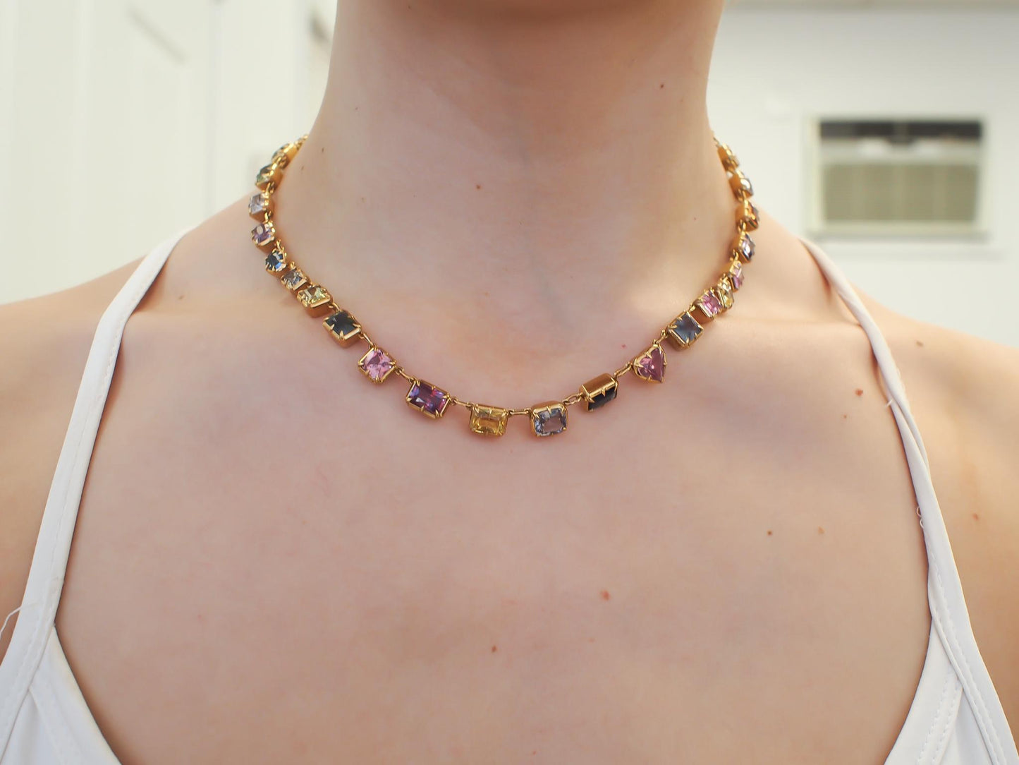 Estate 18K Yellow Gold Multicolor 40ct Unheated Sapphire Necklace - VHK#343a