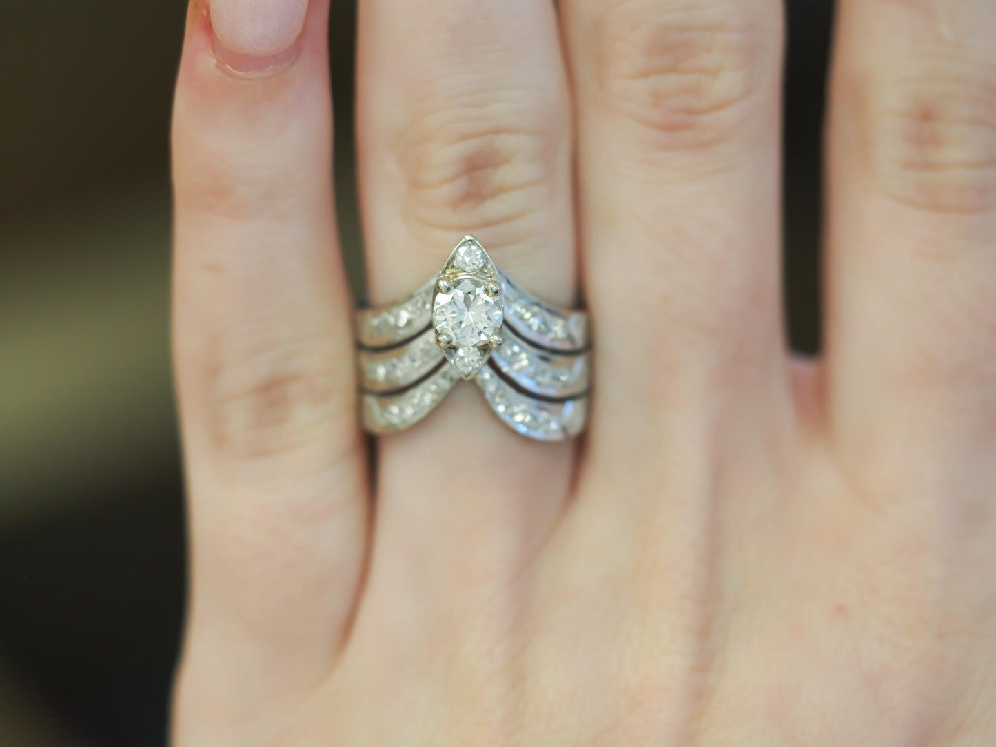 Estate 14K White Gold Diamond Ring Triple Band - VHK#356A