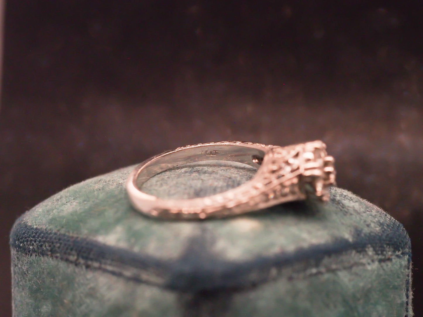 Estate Vintage Platinum Engraved Diamond Cluster Ring - VHK#451C