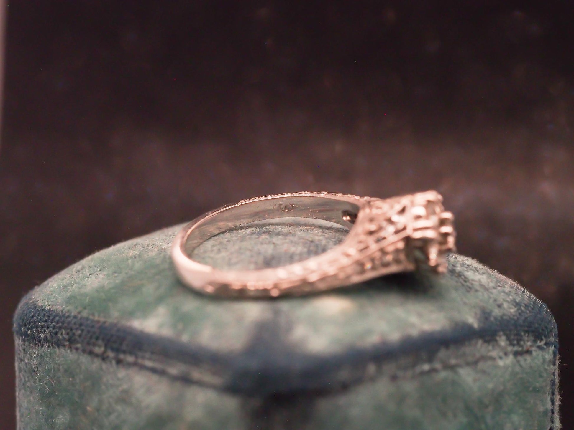Estate Vintage Platinum Engraved Diamond Cluster Ring - VHK#451C