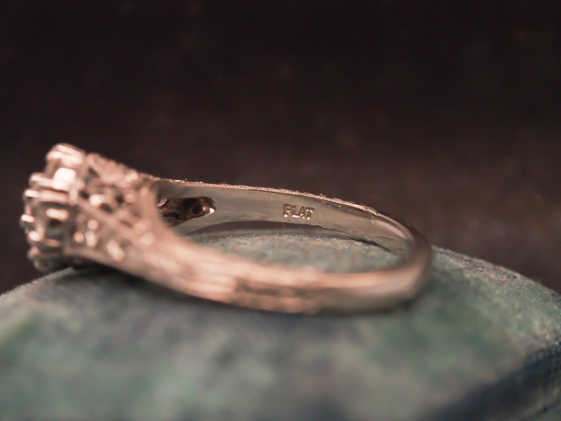 Estate Vintage Platinum Engraved Diamond Cluster Ring - VHK#451C