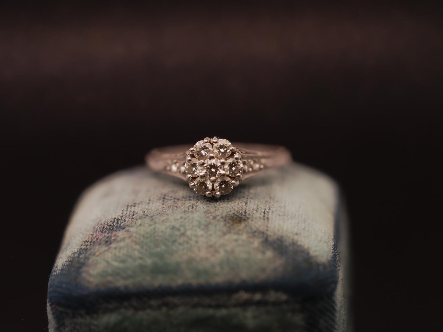 Estate Vintage Platinum Engraved Diamond Cluster Ring - VHK#451C