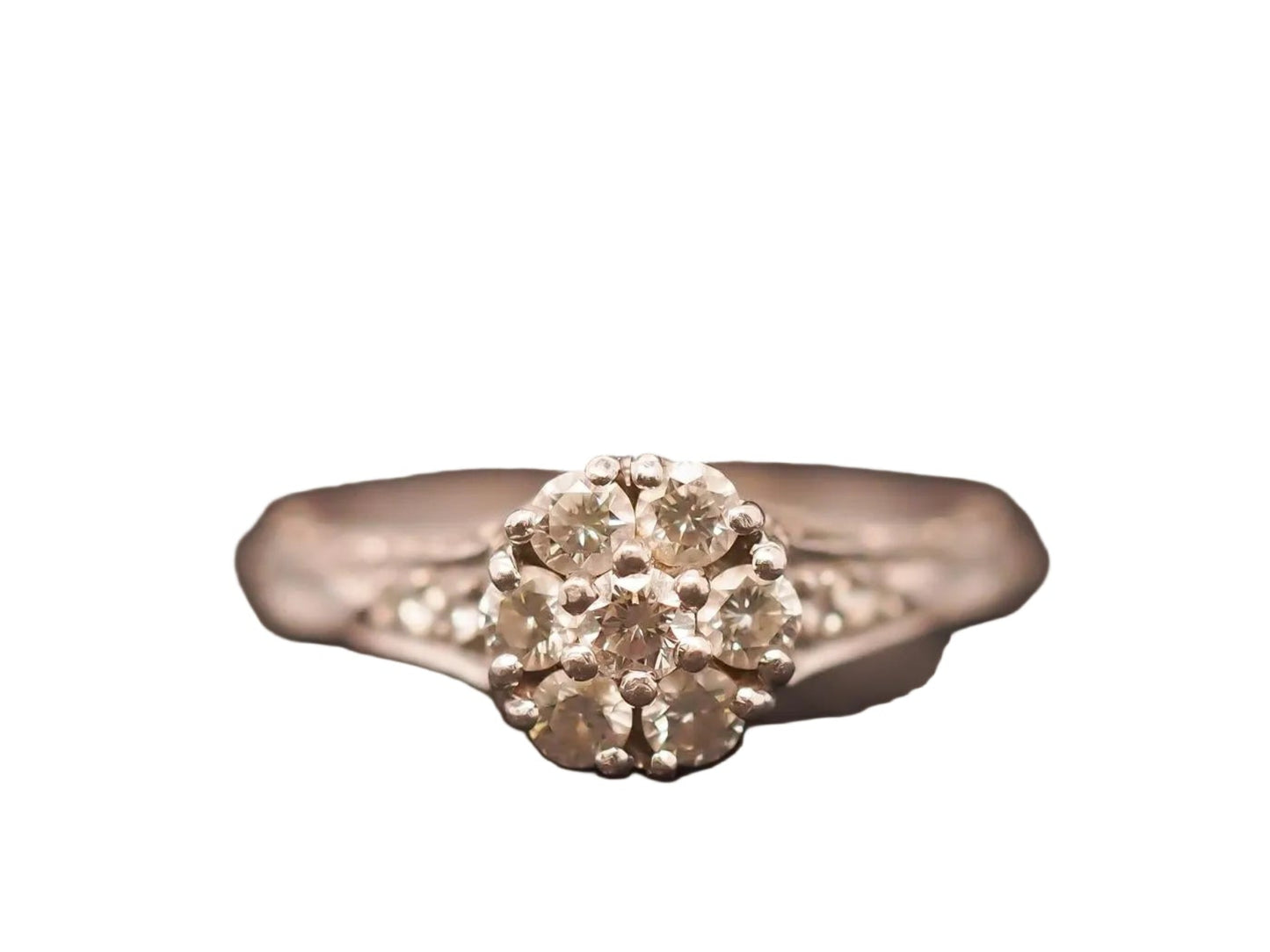 Estate Vintage Platinum Engraved Diamond Cluster Ring - VHK#451C