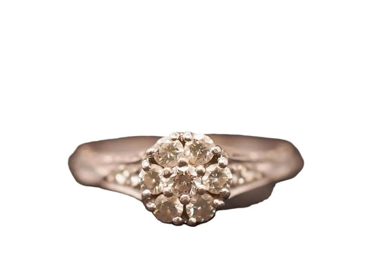 Estate Vintage Platinum Engraved Diamond Cluster Ring - VHK#451C