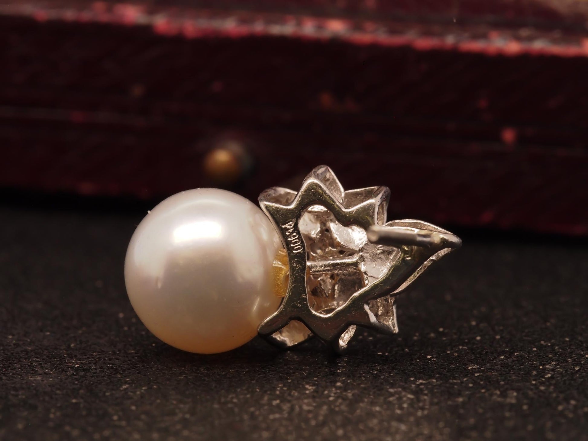 Estate Platinum Floral Pearl and Diamond Earrings - VHK#456A