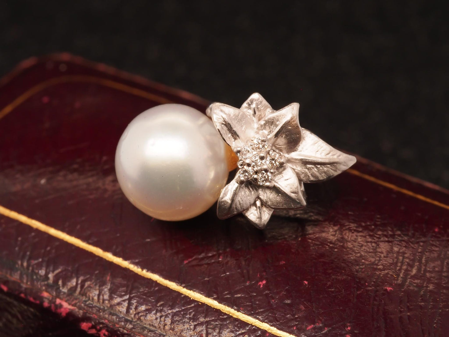 Estate Platinum Floral Pearl and Diamond Earrings - VHK#456A