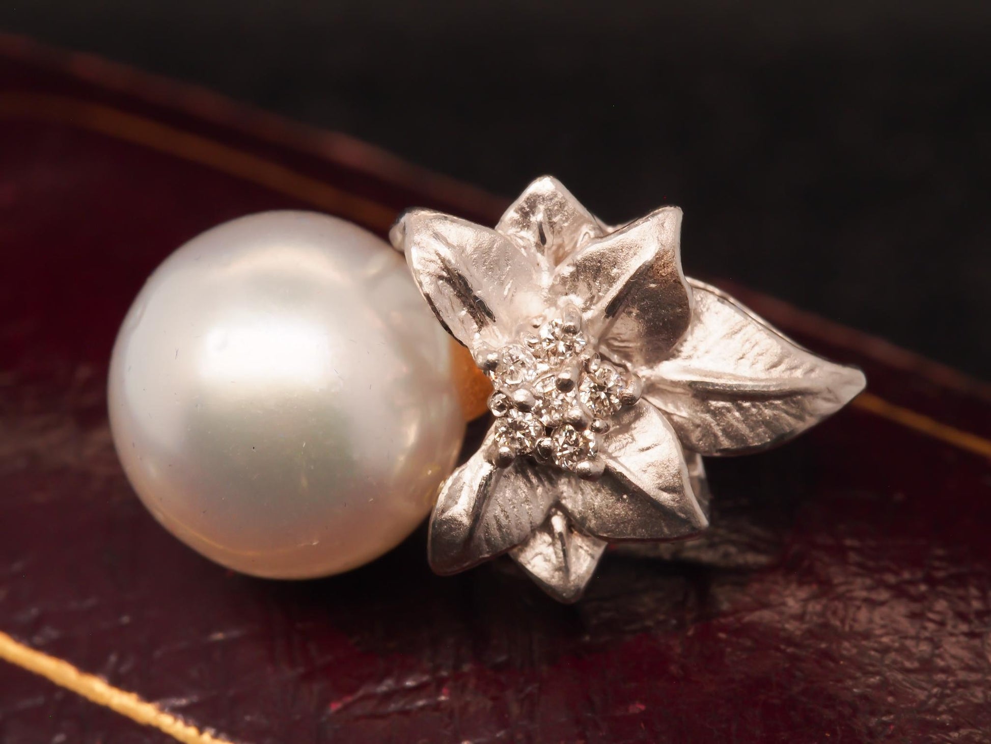Estate Platinum Floral Pearl and Diamond Earrings - VHK#456A