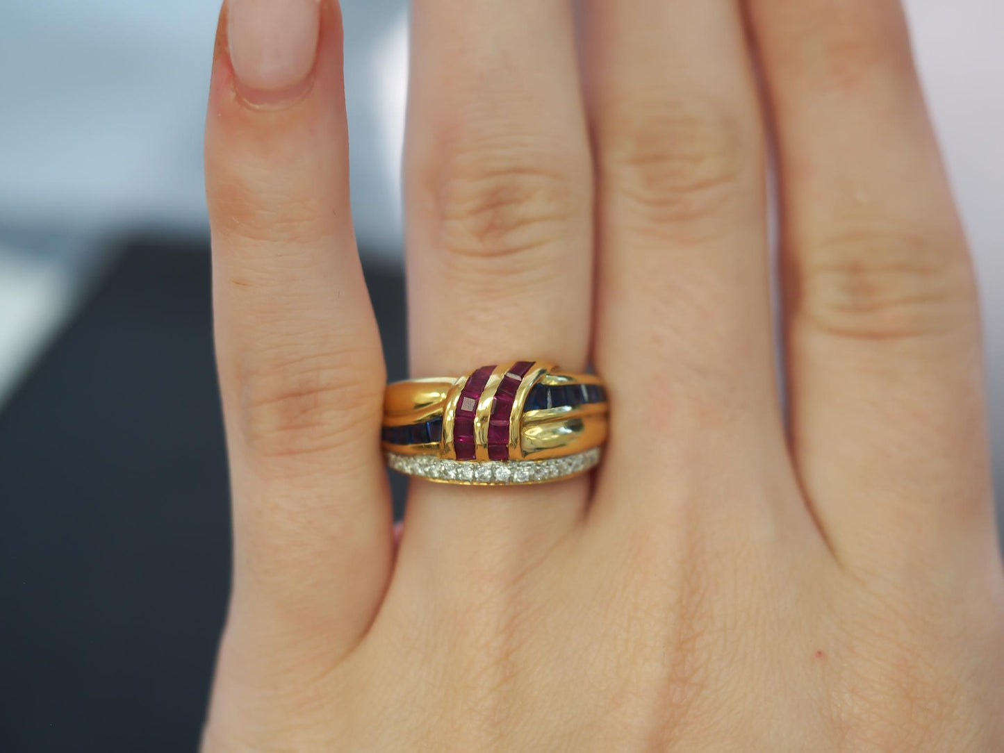 Estate 18K Yellow Gold Levian Ruby, Sapphire and Diamond Ring - VHK#449B