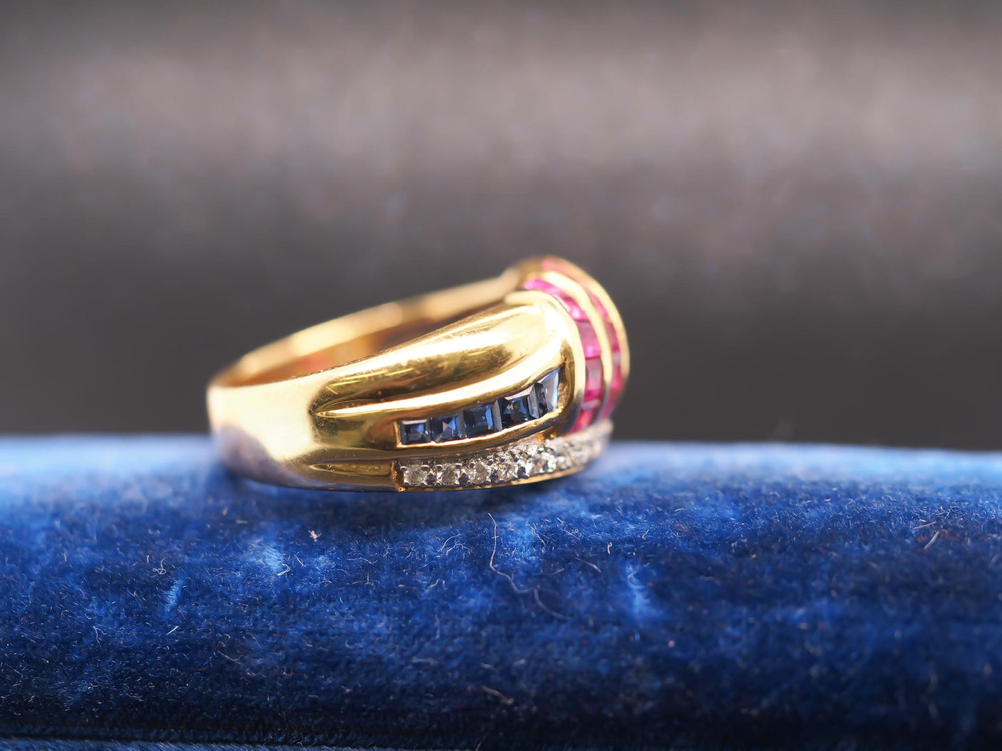 Estate 18K Yellow Gold Levian Ruby, Sapphire and Diamond Ring - VHK#449B