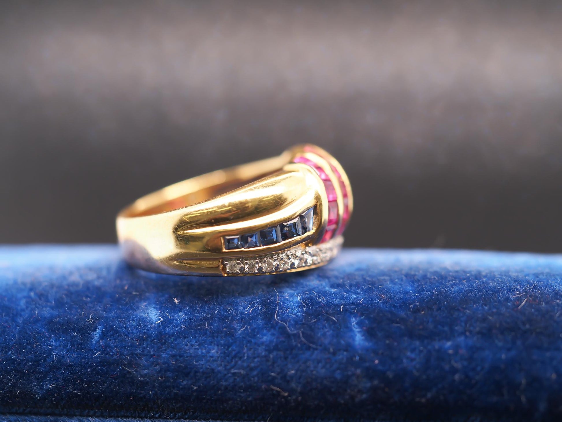 Estate 18K Yellow Gold Levian Ruby, Sapphire and Diamond Ring - VHK#449B