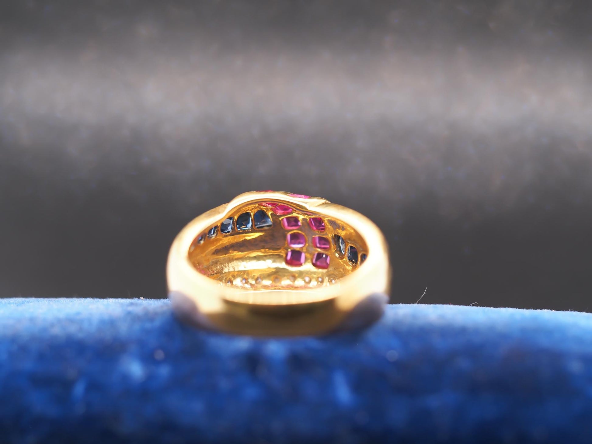 Estate 18K Yellow Gold Levian Ruby, Sapphire and Diamond Ring - VHK#449B