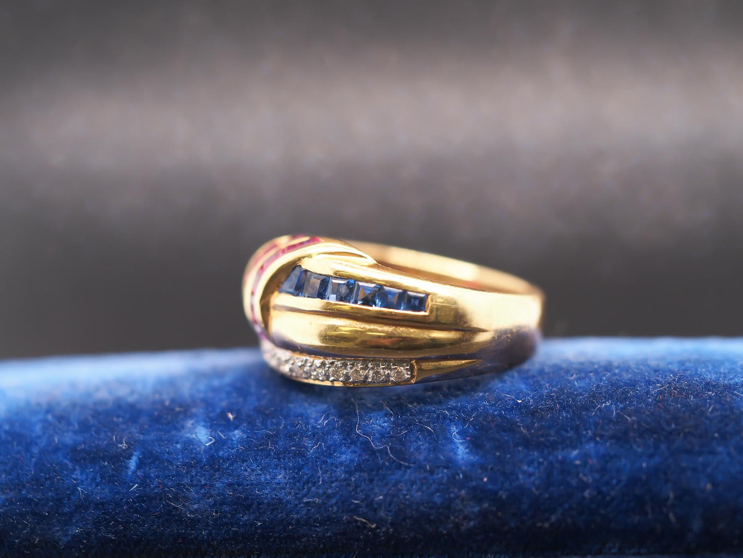 Estate 18K Yellow Gold Levian Ruby, Sapphire and Diamond Ring - VHK#449B