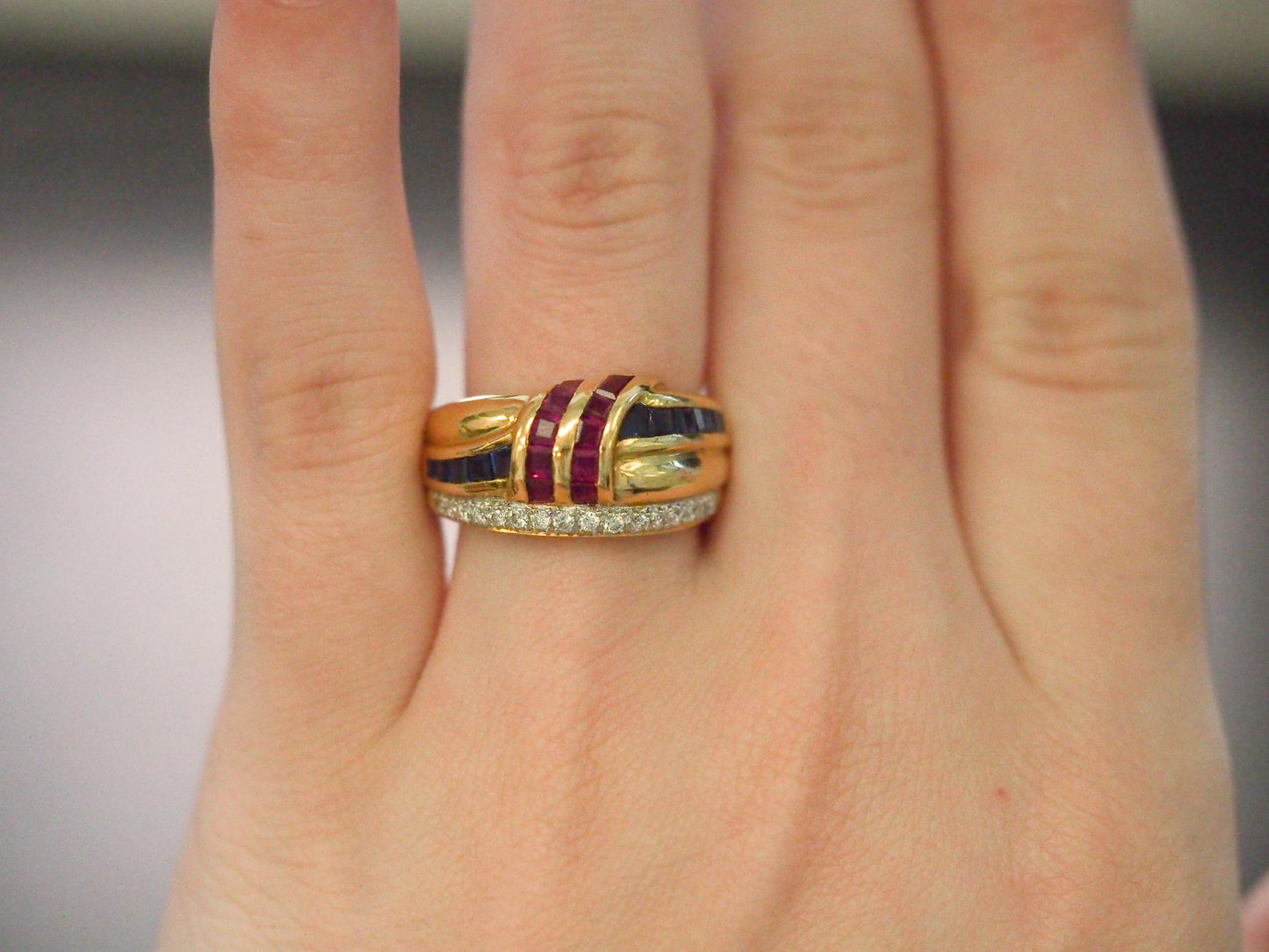 Estate 18K Yellow Gold Levian Ruby, Sapphire and Diamond Ring - VHK#449B