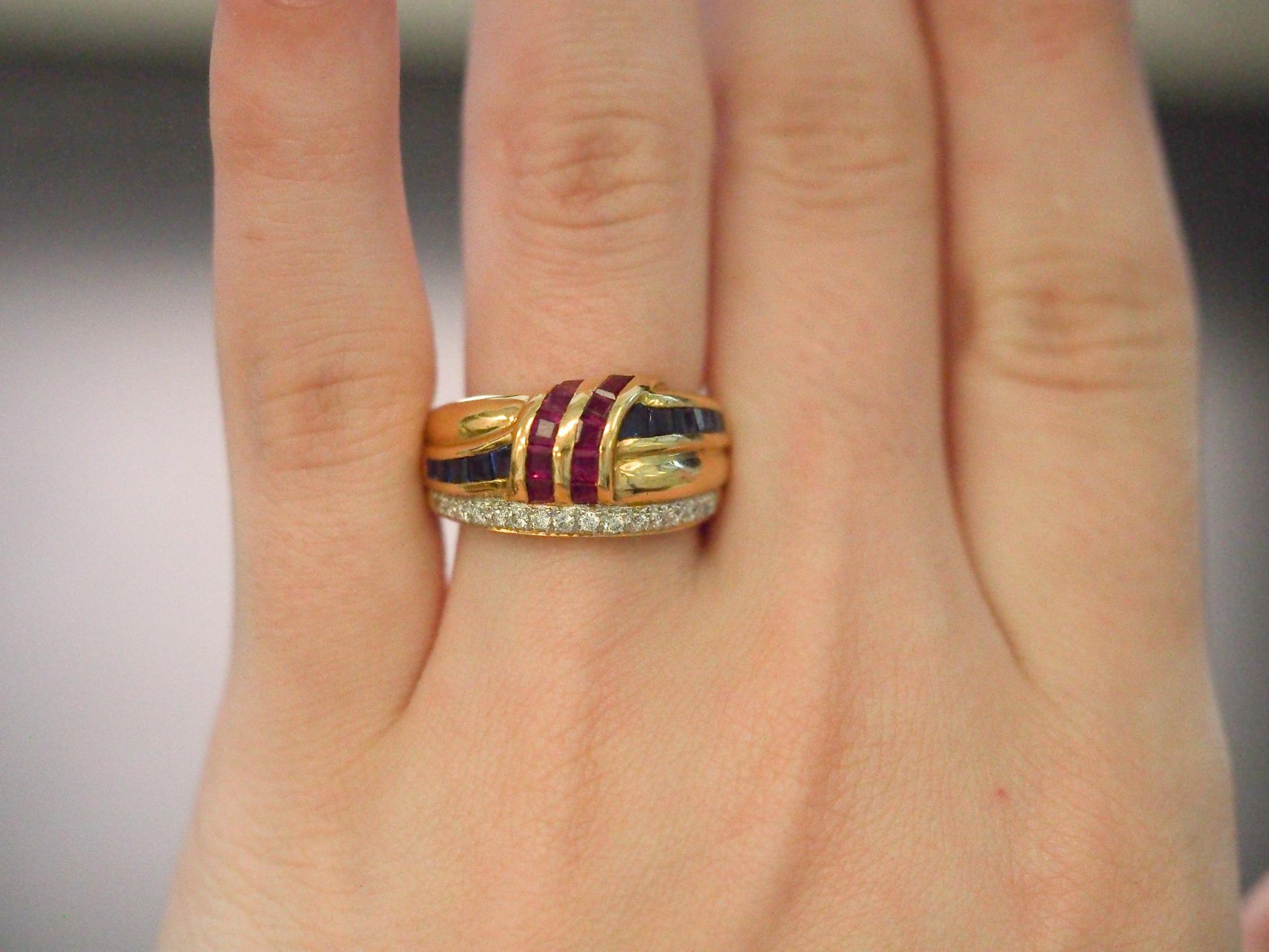 Estate 18K Yellow Gold Levian Ruby, Sapphire and Diamond Ring - VHK#449B
