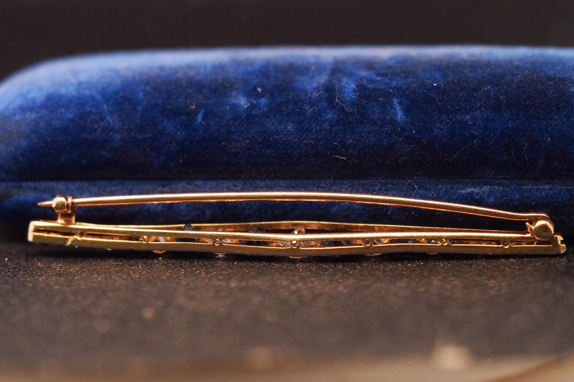 Estate 1900s 14K Yellow Gold Old Mine Diamond and Sapphire Brooch - VHK#455A