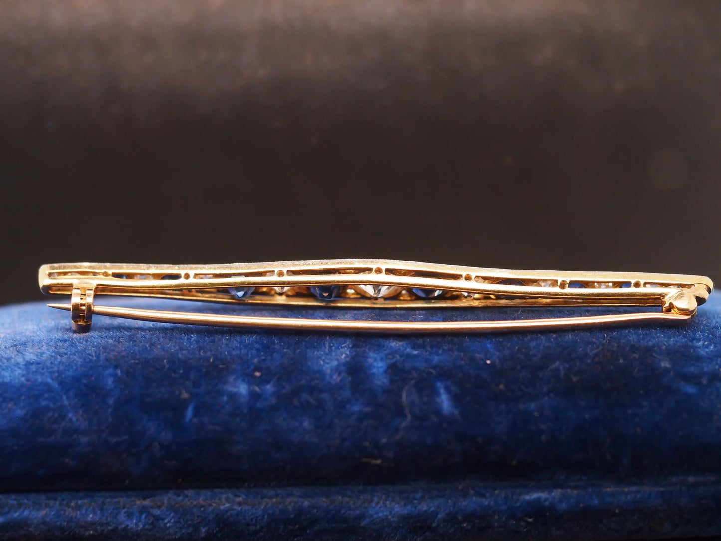 Estate 1900s 14K Yellow Gold Old Mine Diamond and Sapphire Brooch - VHK#455A