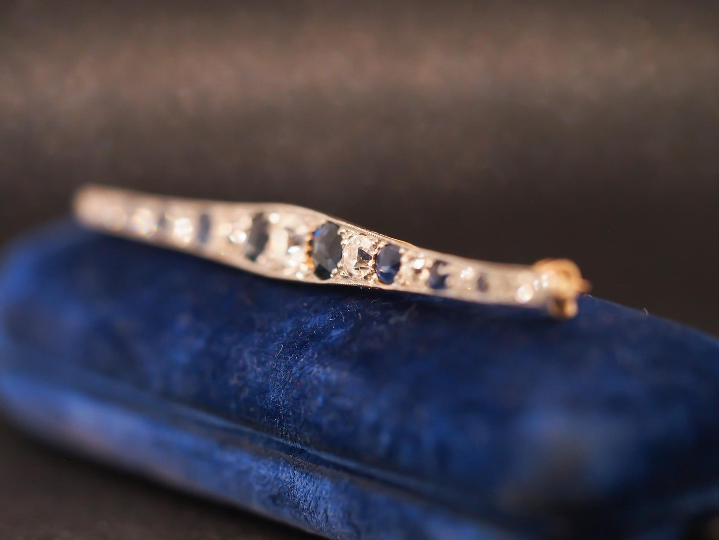 Estate 1900s 14K Yellow Gold Old Mine Diamond and Sapphire Brooch - VHK#455A