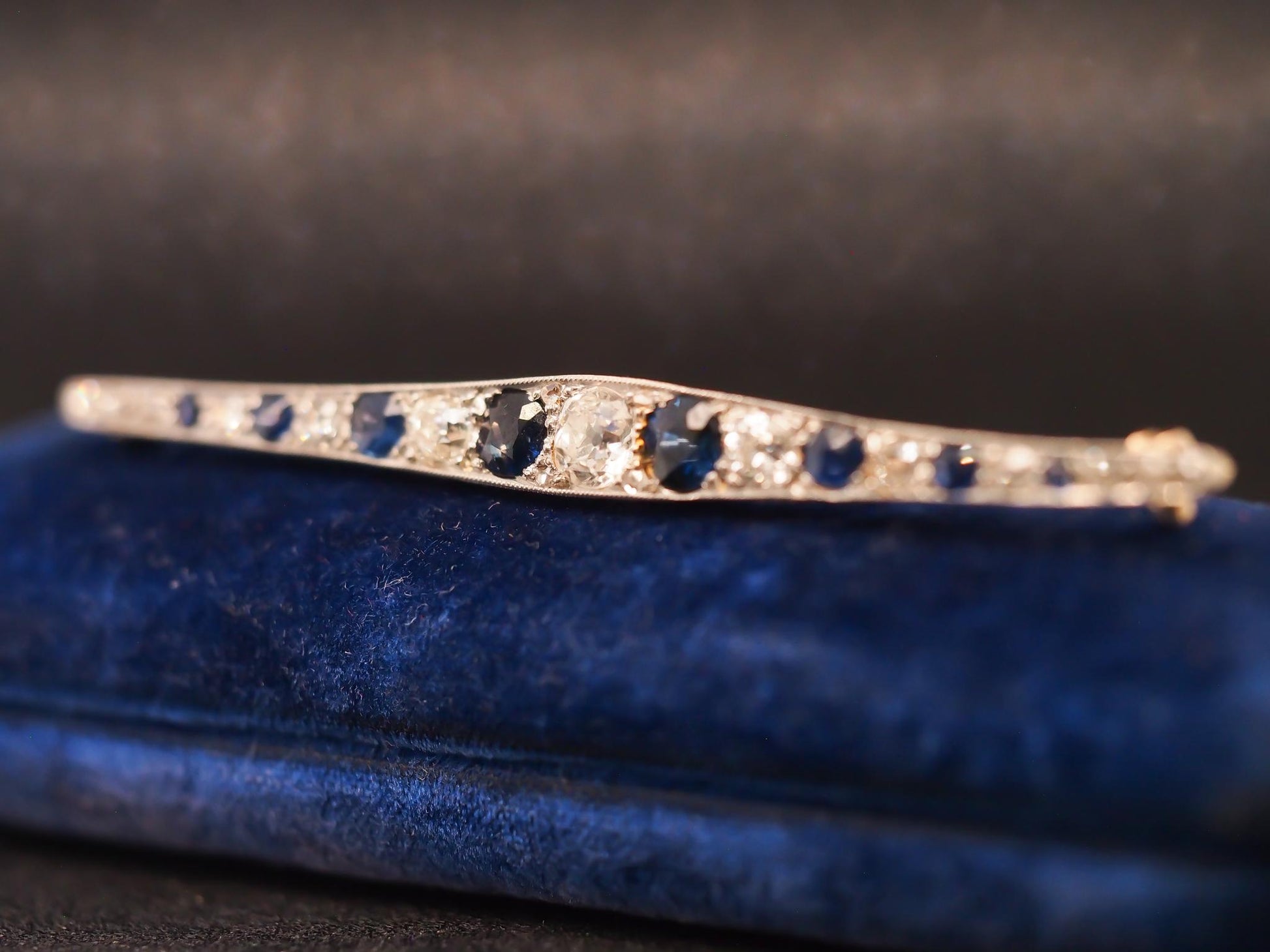 Estate 1900s 14K Yellow Gold Old Mine Diamond and Sapphire Brooch - VHK#455A