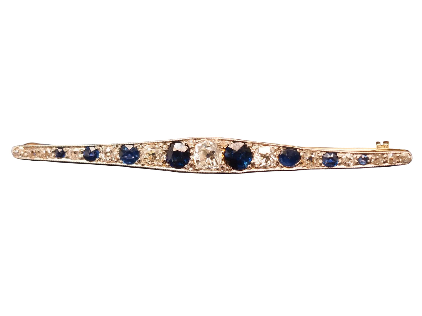 Estate 1900s 14K Yellow Gold Old Mine Diamond and Sapphire Brooch - VHK#455A