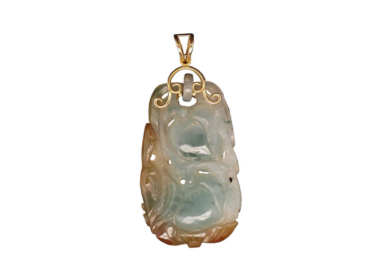 Estate Vintage 14K Gold Jade Sculpture Pendant - VHK#370C
