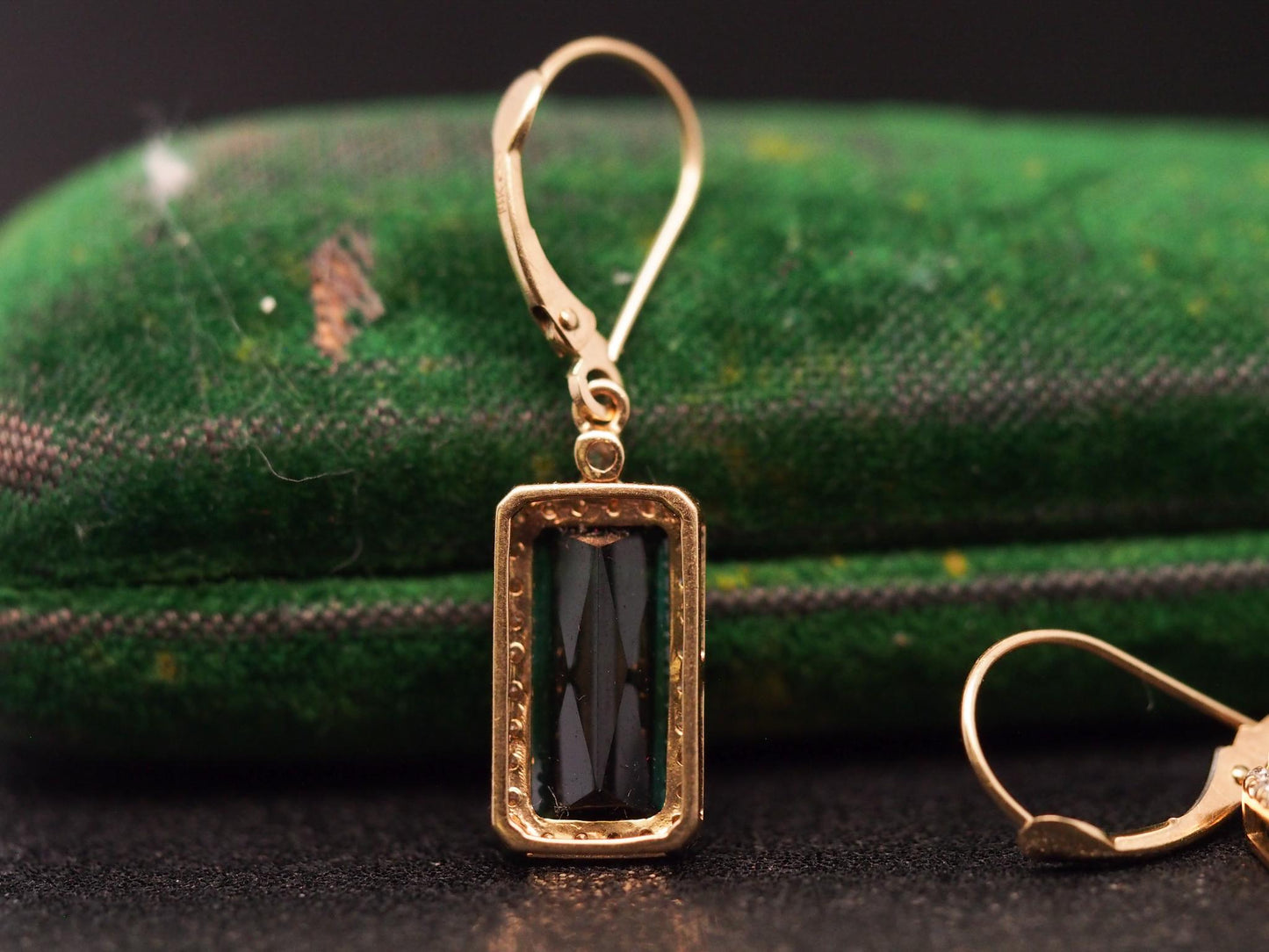 Estate 14K Yellow Gold Tourmaline & Diamond Earrings - VHK#351A