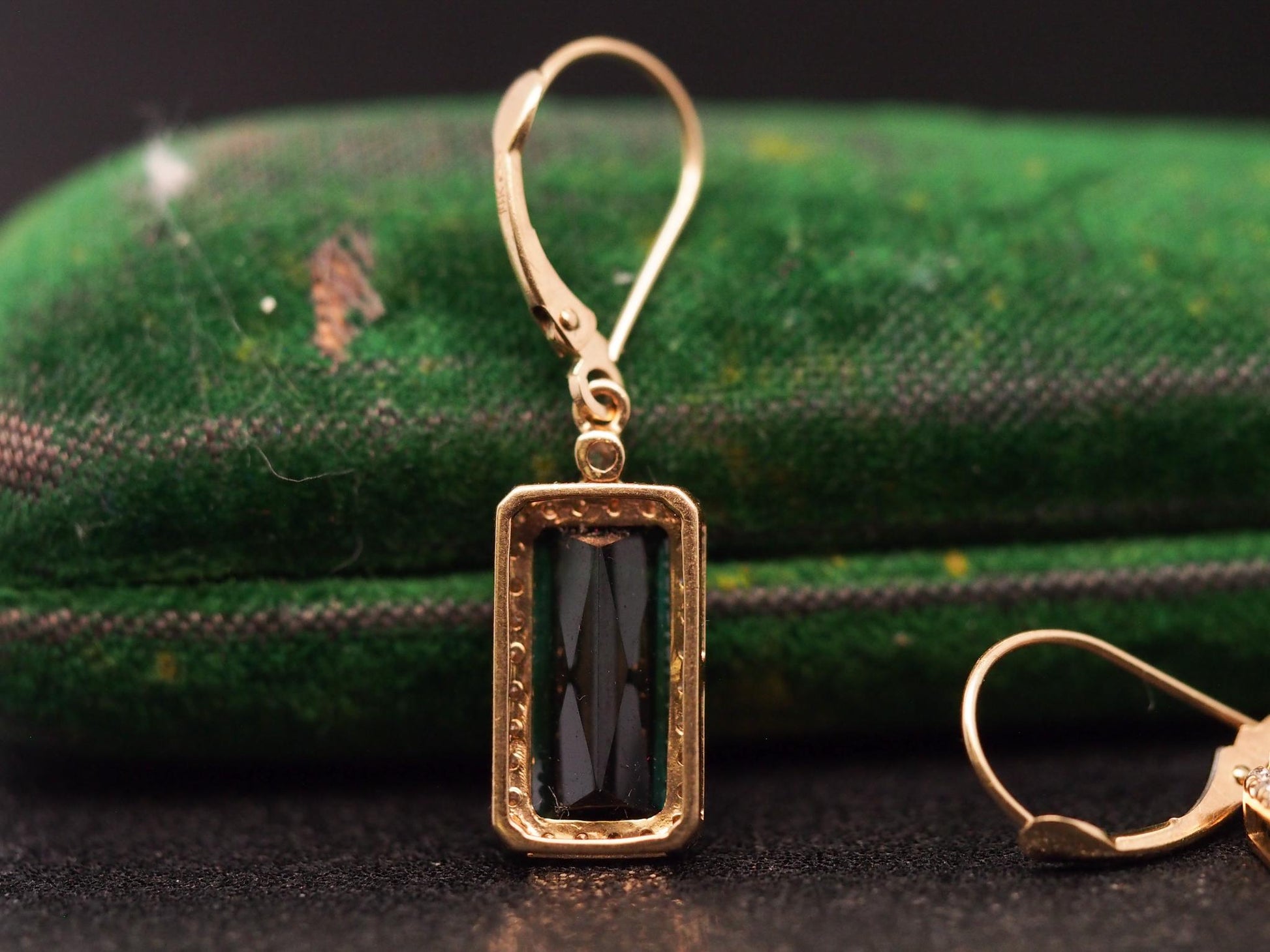 Estate 14K Yellow Gold Tourmaline & Diamond Earrings - VHK#351A