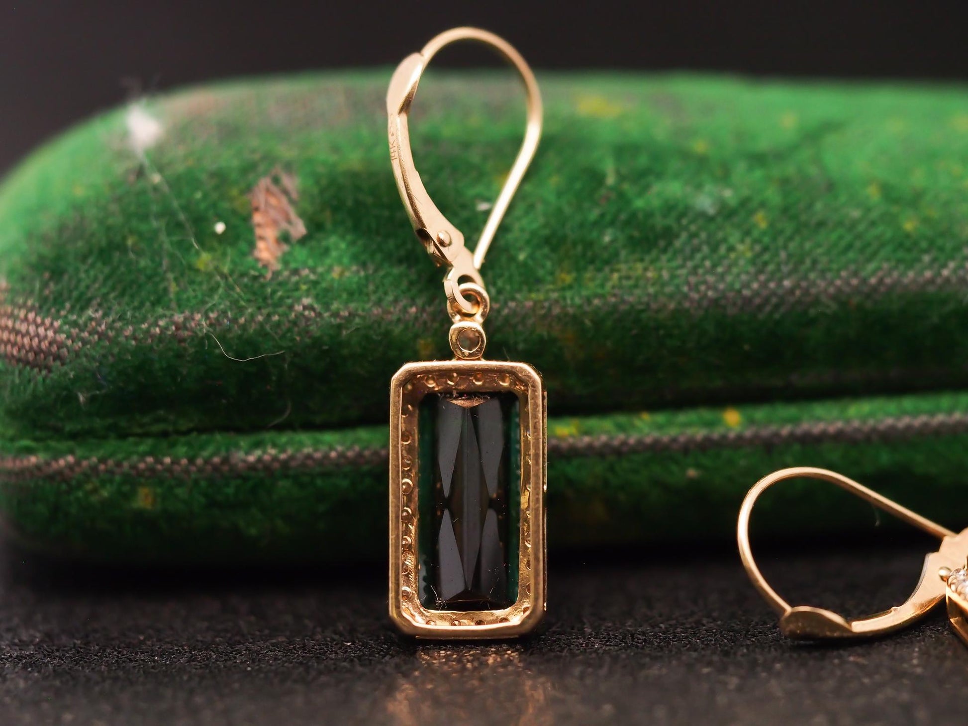 Estate 14K Yellow Gold Tourmaline & Diamond Earrings - VHK#351A
