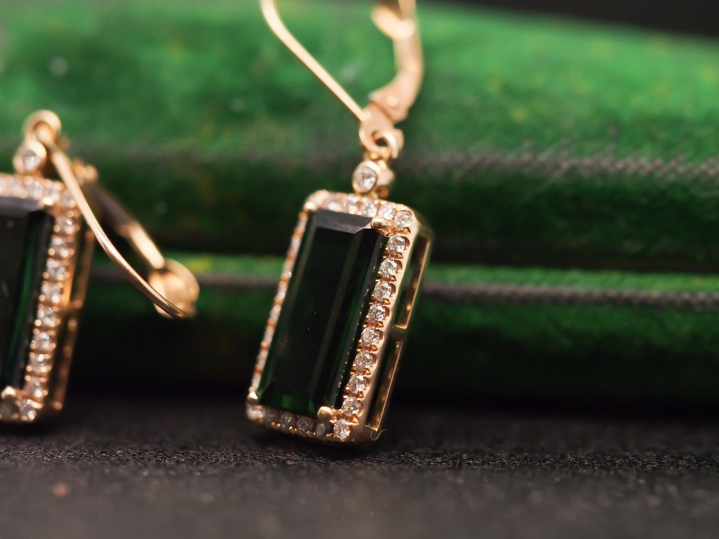 Estate 14K Yellow Gold Tourmaline & Diamond Earrings - VHK#351A