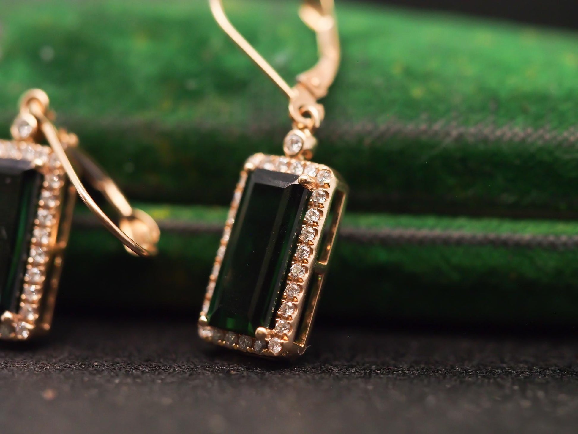 Estate 14K Yellow Gold Tourmaline & Diamond Earrings - VHK#351A