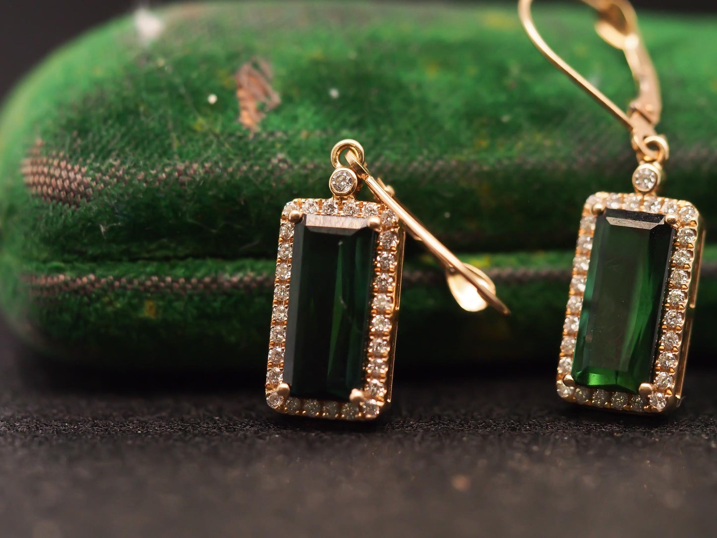 Estate 14K Yellow Gold Tourmaline & Diamond Earrings - VHK#351A