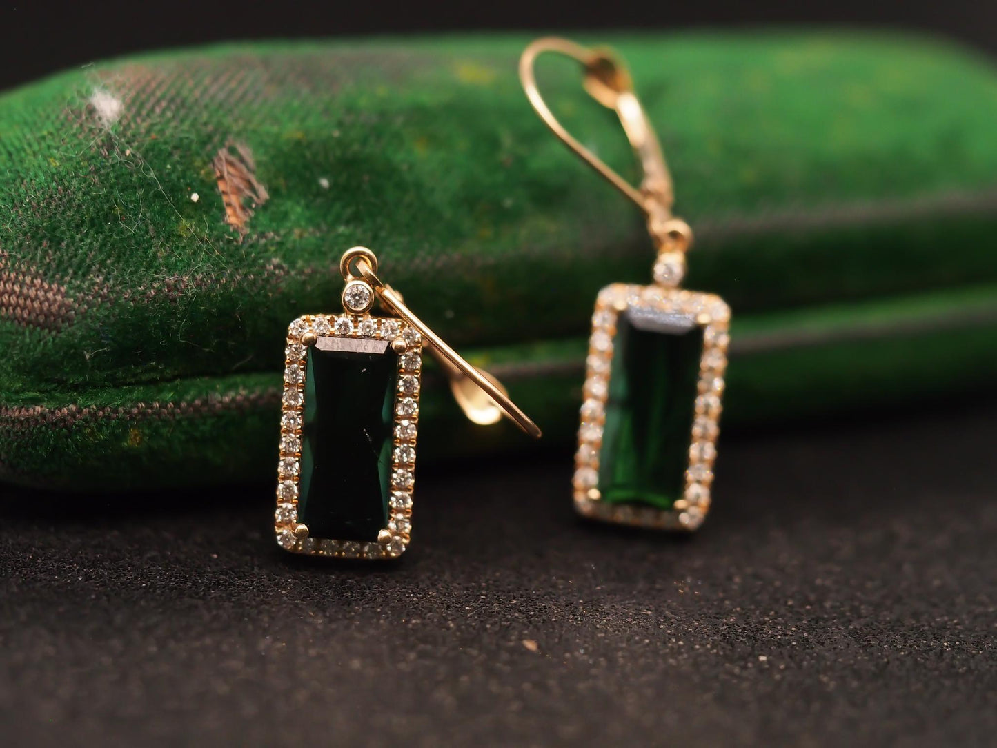 Estate 14K Yellow Gold Tourmaline & Diamond Earrings - VHK#351A