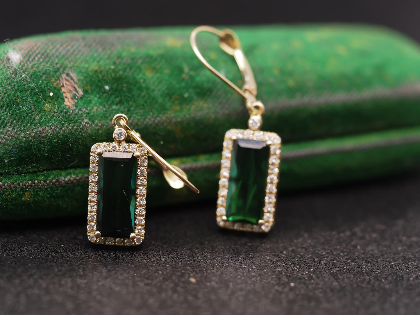 Estate 14K Yellow Gold Tourmaline & Diamond Earrings - VHK#351A